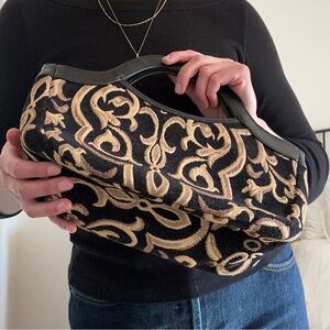 Baroque-style Black and Gold Embroidered Handbag
